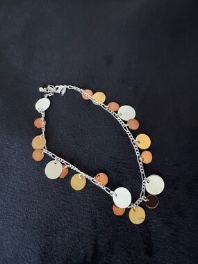 Avon Tri-Tone Disc Charm Ankle Bracelet - Silver, Gold & Copper